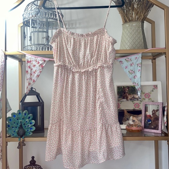 NEW Jessica Simpson Ditsy Floral Cami Dress Ruffle Smocked Back White Pink Green